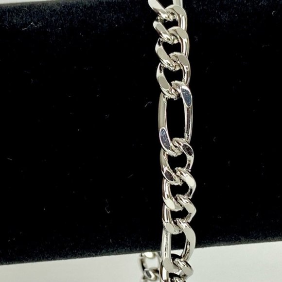 14K White Gold Plated Figaro 8mm Link Chain Necklace Bracelet Set - Picture 6 of 8